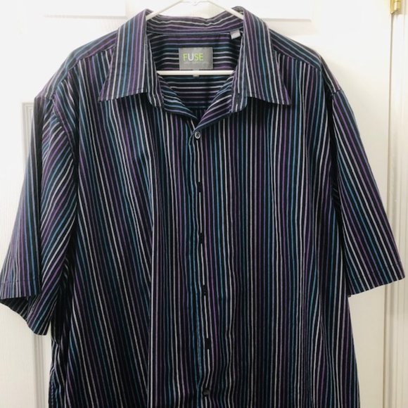 Fuse Men's Button-Down Casual Striped 3XLT Black with Purple Teal Stripes Tall - Picture 1 of 5